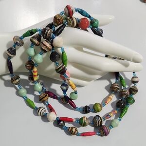 Colorful Multicolor Beaded Paper Necklace - Boho Women's Necklace